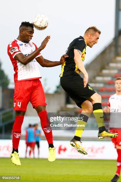 Aurelien Joachim forward of SK Lierse and Teddy Mezague defender of Royal Excel Mouscron pictured during the Jupiler Pro League Play off 2 match...