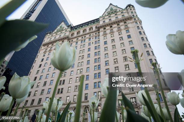 The Plaza Hotel stands in Midtown Manhattan, May 8, 2018 in New York City. Saudi Prince Al-Waleed Bin Talal and global real estate company Ashkenazy...