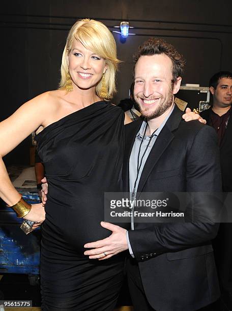 Actress Jenna Elfman and actor Bodhi Elfman pose backstage during the People's Choice Awards 2010 held at Nokia Theatre L.A. Live on January 6, 2010...