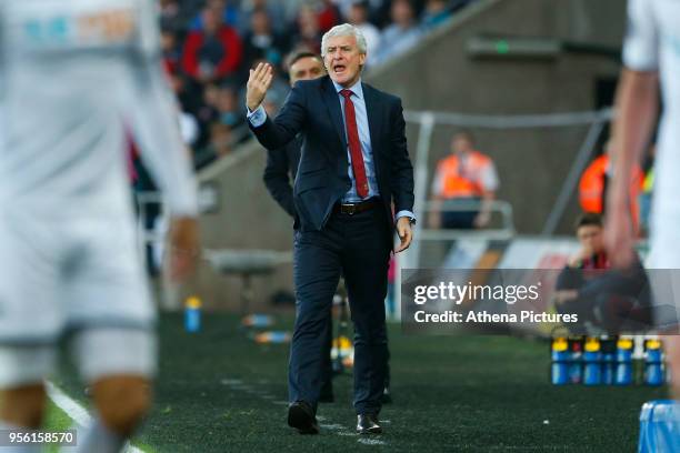 Southampton manager Mark Hughes during the Premier League match between Swansea City and Southampton at Liberty Stadium on May 08, 2018 in Swansea,...