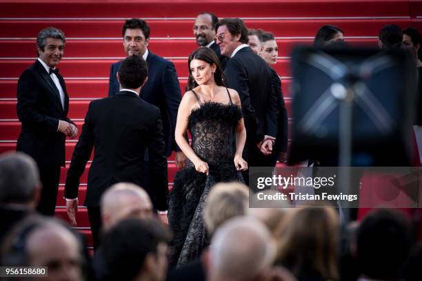 Penelope Cruz , wearing jewels by Atelier Swarovski Fine Jewelry, with Javier Bardem attend the screening of "Everybody Knows " and the opening gala...