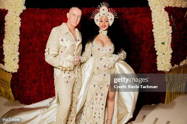 Designer Jeremy Scott and recording artist Cardi B at Heavenly Bodies: Fashion & The Catholic Imagination Costume Gala at The Metropolitan Museum of...