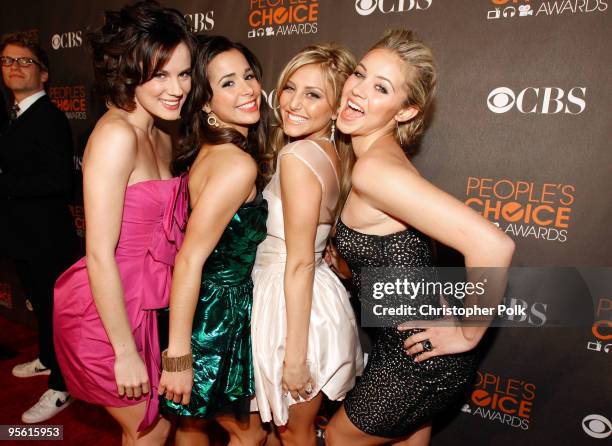 Actresses Chelsea Hobbs, Josie Loren, Cassie Scerbo, and Ayla Kell arrive at the People's Choice Awards 2010 held at Nokia Theatre L.A. Live on...