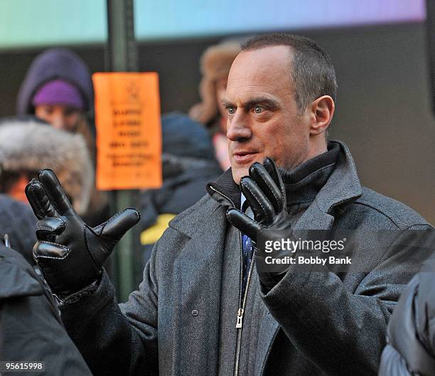Christopher Meloni on location for "Law & Order: SVU" on the streets of Manhattan on January 6, 2010 in New York City.