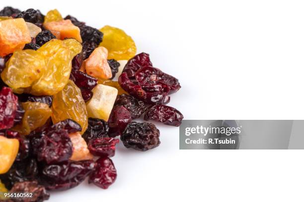 mix variety of dried fruit over white background - fructose stock pictures, royalty-free photos & images