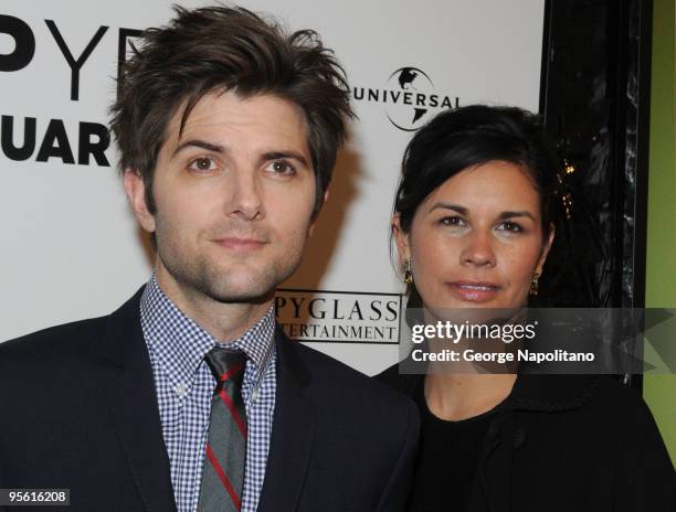 Actor Adam Scott and Naomi Sablan attend the premiere of "Leap Year" at the Directors Guild Theatre on January 6, 2010 in New York City.