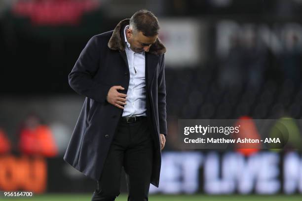 Dejected Carlos Carvalhal head coach / manager of Swansea City at full time during the Premier League match between Swansea City and Southampton at...