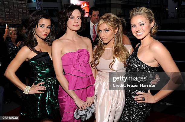 Actresses Josie Loren, Chelsea Hobbs, Cassie Scerbo, and Ayla Kell arrive at the People's Choice Awards 2010 held at Nokia Theatre L.A. Live on...