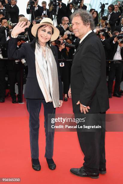 Anna Karina and Maurice Cooks attend the screening of "Everybody Knows " and the opening gala during the 71st annual Cannes Film Festival at Palais...