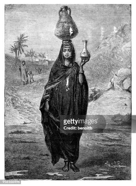 egyptian woman carrying water - north african ethnicity stock illustrations