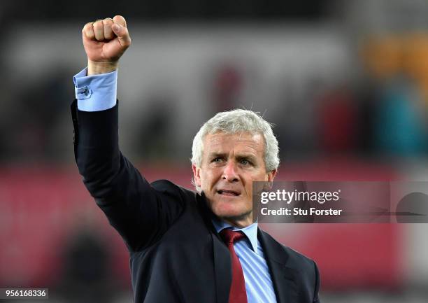 Mark Hughes, Manager of Southampton celebrates during the Premier League match between Swansea City and Southampton at Liberty Stadium on May 8, 2018...