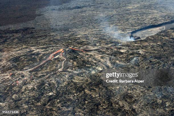 Aerial view of lava flows from the Kilauea Caldera in Volcanoes National Park on the island of Hawaii, Hawaii, December 21, 2007.