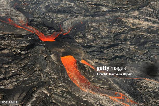 Aerial view of lava flows from the Kilauea Caldera in Volcanoes National Park on the island of Hawaii, Hawaii, December 21, 2007.