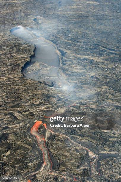 Aerial view of lava flows from the Kilauea Caldera in Volcanoes National Park on the island of Hawaii, Hawaii, December 21, 2007.