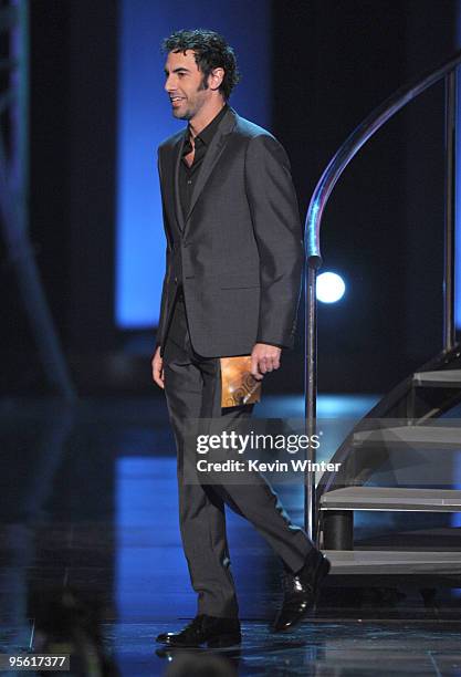 Actor Sacha Baron Cohen presents the award for Favorite Movie Actor onstage during the People's Choice Awards 2010 held at Nokia Theatre L.A. Live on...