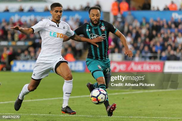 Kyle Naughton of Swansea City against Ryan Bertrand of Southampton during the Premier League match between Swansea City and Southampton at The...