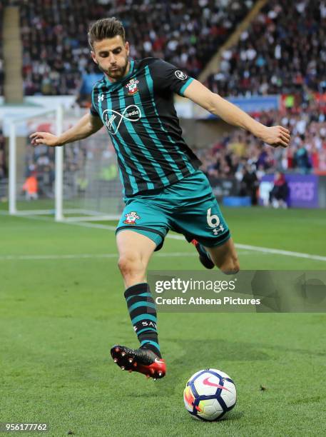 Wesley Hoedt of Southampton in action during the Premier League match between Swansea City and Southampton at The Liberty Stadium on May 08, 2018 in...