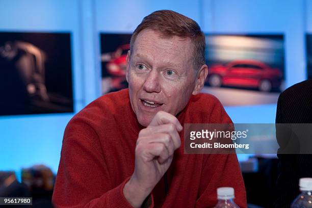Alan Mulally, president and chief executive officer of Ford Motor Co., speaks during an interview at the 2010 International Consumer Electronics Show...