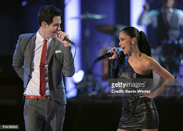 Singers Gabe Saporta of Cobra Starship and Nicole Scherzinger perform onstage during the People's Choice Awards 2010 held at Nokia Theatre L.A. Live...