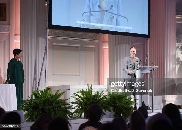 Humanitarian Award Honoree Stella McCartney speaks onstage at the David Lynch Foundation Women Of Vision Luncheon on May 8, 2018 in New York City.