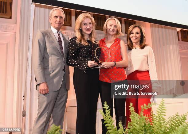 David Lynch Foundation CEO Bob Roth, Rachel Katz, Women's Health Initiative Scholarship Recipient Amber Wilkerson, and Rosanna Scotto pose onstage at...