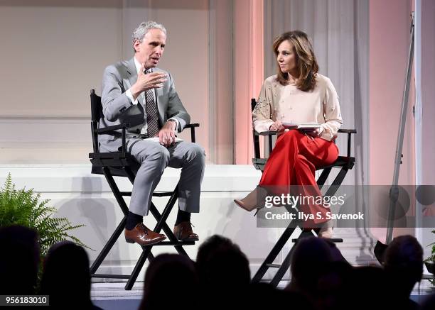 David Lynch Foundation CEO Bob Roth and Rosanna Scotto speak onstage at the David Lynch Foundation Women Of Vision Luncheon on May 8, 2018 in New...