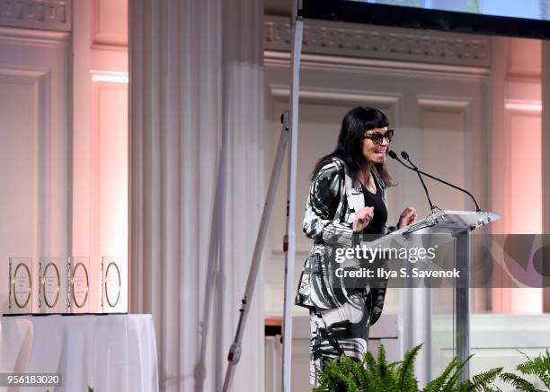 Norma Kamali speaks onstage at the David Lynch Foundation Women Of Vision Luncheon on May 8, 2018 in New York City.