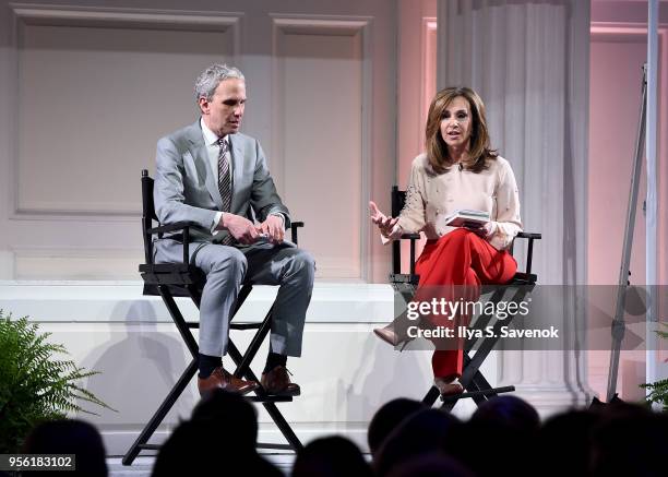 David Lynch Foundation CEO Bob Roth and Rosanna Scotto speak onstage at the David Lynch Foundation Women Of Vision Luncheon on May 8, 2018 in New...