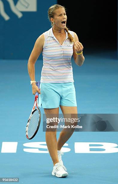 Melinda Czink of Hungary shows her frustration after a close line call in her quarter final match against Justine Henin of Belgium during day five of...