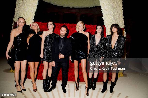 Amber Valletta, Kate Moss, Charlotte Casiraghi, Anthony Vaccarello, Anja Rubik, Charlotte Gainsbourg and Mica Arganaraz attend the Heavenly Bodies:...