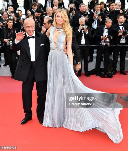 Dutch model Romee Strijd arrives for the screening of the film 'Everybody Knows' and the Opening Ceremony of the 71st Cannes Film Festival in Cannes,...