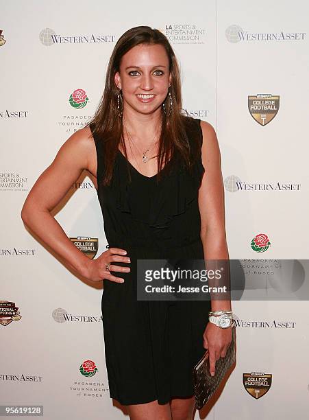 Rebecca Soni arrives at the 2010 Official BCS National Championship Party at the Pasadena Convention Center on January 6, 2010 in Pasadena,...