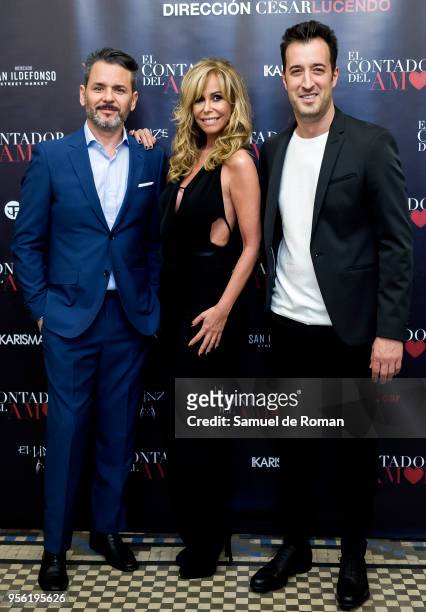 Cesar Lucendo, Lara Dibildos and Jorge Lucas attend 'El Contador Del Amor' Madrid Premiere on May 8, 2018 in Madrid, Spain.