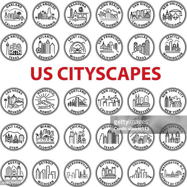 simple chunky us cityscape graphics - texas stock illustrations