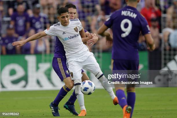 Jefferson Savarino of Real Salt Lake ,Will Johnson of Orlando City during the match between Orlando City v Real Salt Lake on May 6, 2018