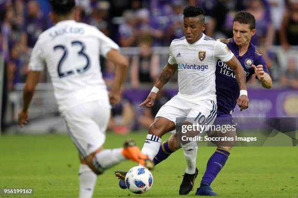 Joao Plata of Real Salt Lake ,Will Johnson of Orlando City during the match between Orlando City v Real Salt Lake on May 6, 2018