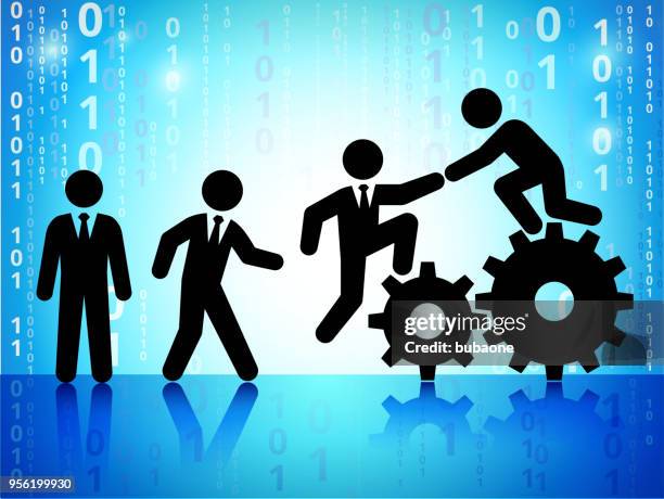 business and leadership on binary code blue background - stick figure stock illustrations