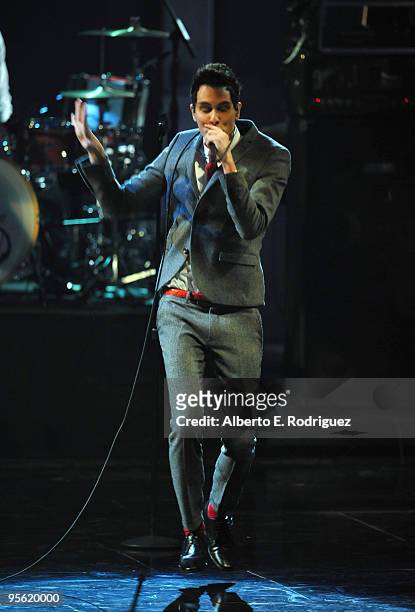 Musician Gabe Saporta of Cobra Starship performing onstage at the People's Choice Awards 2010 held at Nokia Theatre L.A. Live on January 6, 2010 in...