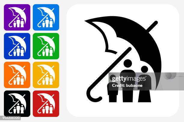 family insurance icon square button set - multi generations stock illustrations