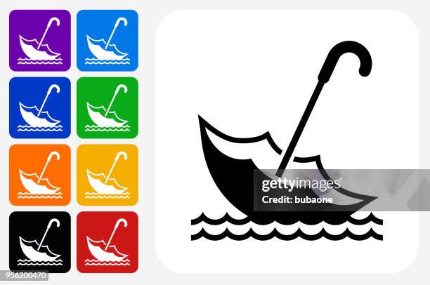 umbrella on water icon square button set - gravity wave stock illustrations