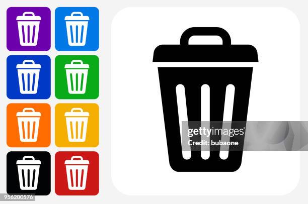 trash can icon square button set - flying debris stock illustrations