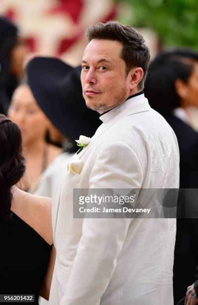 Elon Musk attends the Heavenly Bodies: Fashion & The Catholic Imagination Costume Institute Gala at The Metropolitan Museum of Art on May 7, 2018 in...