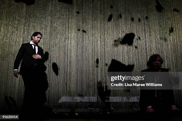 Cast members perform an exert from the German theatre company Schaubuhne's stage production of "Hamlet" on stage as part of the Sydney Festival 2010...