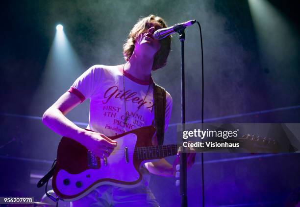 Tom Ogden, lead singer with Blossoms performs with the band at the O2 Academy on May 7, 2018 in Leeds, England.
