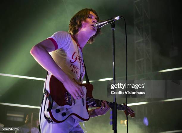 Tom Ogden, lead singer with Blossoms performs with the band at the O2 Academy on May 7, 2018 in Leeds, England.
