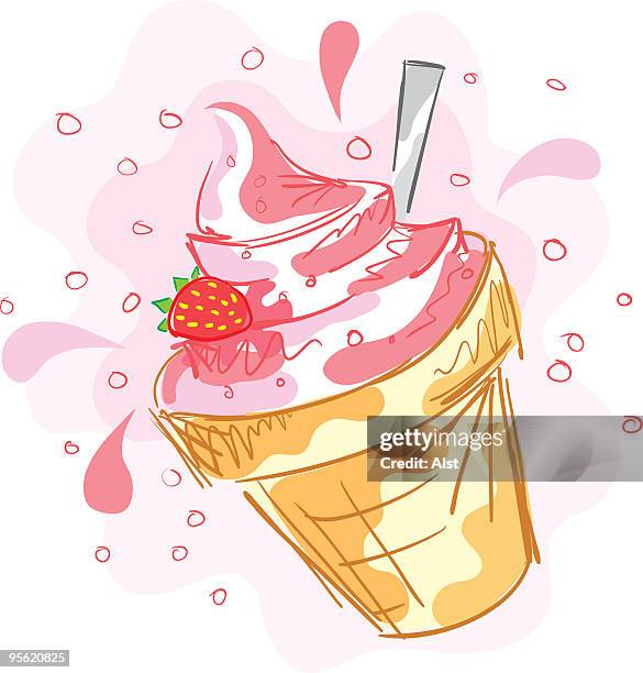 strawberry ice cream - strawberry ice cream stock illustrations