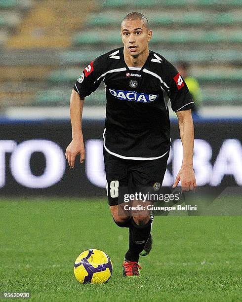 Gokhan Inler of Udinese Calcio in action during the Serie A match between AS Bari and Udinese Calcio at Stadio San Nicola on January 6, 2010 in Bari,...