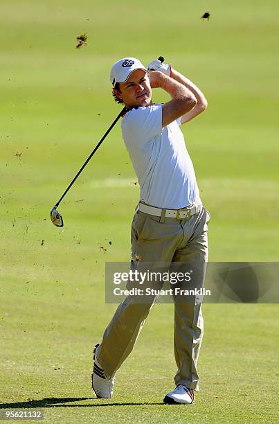 Richard Sterne of South Africa plays his approach shot on the 11th hole during the first round of the Africa Open at the East London Golf Club on...