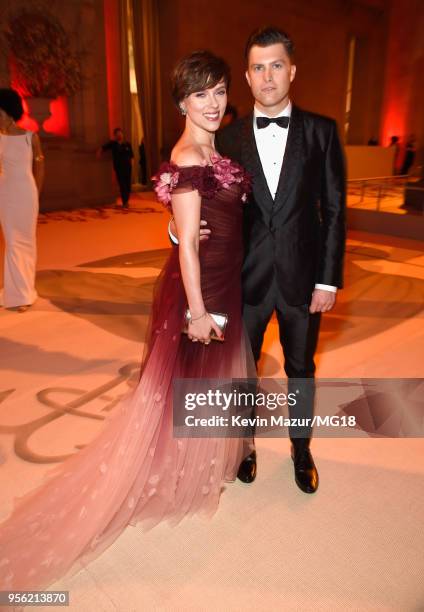 Scarlett Johansson and Colin Jost attend the Heavenly Bodies: Fashion & The Catholic Imagination Costume Institute Gala at The Metropolitan Museum of...