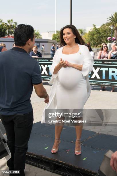 Eva Longoria visits "Extra" at Universal Studios Hollywood on May 8, 2018 in Universal City, California.